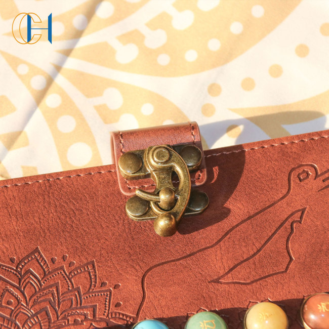 C&H Customized Logo 7 Chakra Leather Journal B5-Handcrafted Notebook Genuine Gemstone Mandala Embossed Symbol Spiritual Notebook