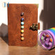 C&H Customized Logo 7 Chakra Leather Journal B5-Handcrafted Notebook Genuine Gemstone Mandala Embossed Symbol Spiritual Notebook