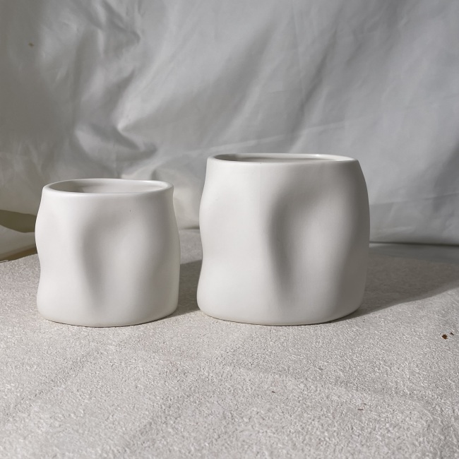 C&H New Design Homeware Empty Vase Cement Candle Holder Ceramic Pot De Bougie Jar White Irregular Candle Container