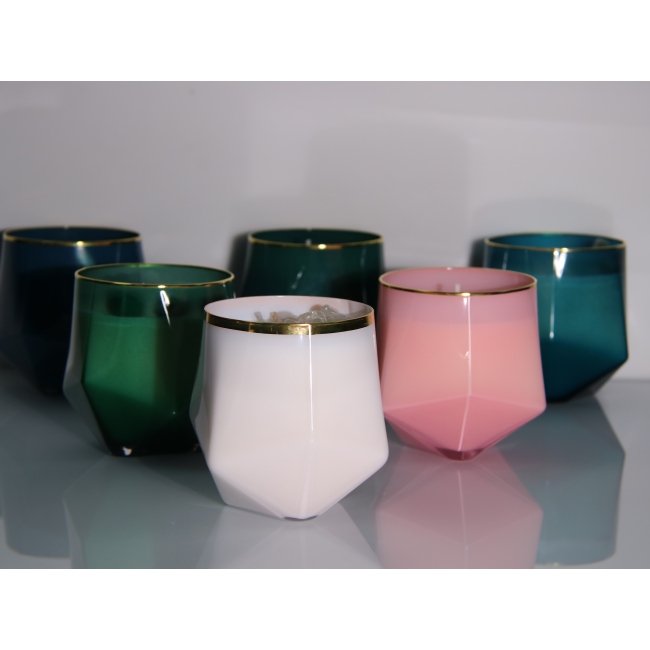 C&H Customized Logo Diamond Glass Cup Natural Stone Crystal Soy Wax Candle Jar Home Deco