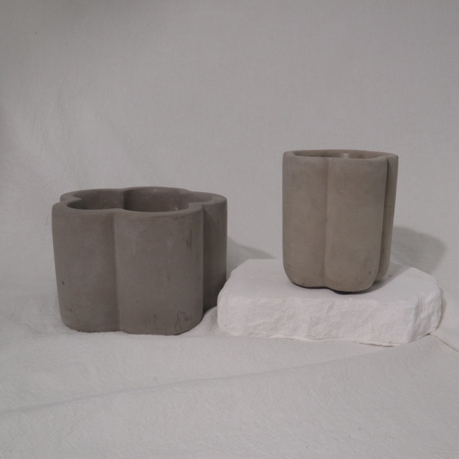 C&H Original Flower Shape Cement Ceramic Pot Candle Holder Home Deco Cement Candle Jar for Gift