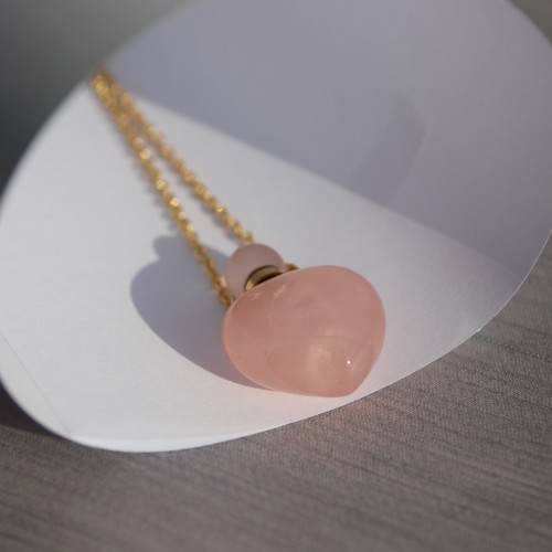 C&H Tarnish Free Natural Stone Perfume Heart Pendant Necklace Pink Crystal Bottle Shape Necklace
