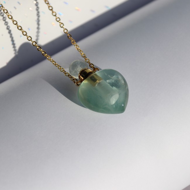 C&H Tarnish Free Natural Stone Perfume Heart Pendant Necklace Pink Crystal Bottle Shape Necklace