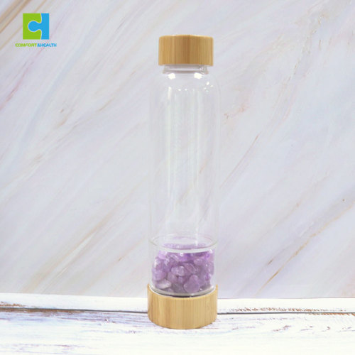 C&H Purple Crystal Stone Customized Logo Natural Crystal Infused Water Bottle Healing Glass Water Bottle