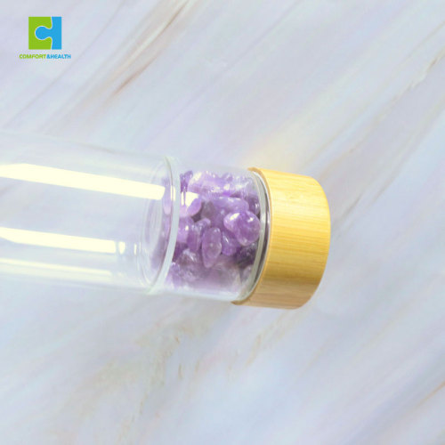 C&H Purple Crystal Stone Customized Logo Natural Crystal Infused Water Bottle Healing Glass Water Bottle