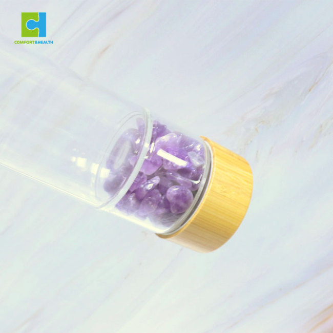 C&H Purple Crystal Stone Customized Logo Natural Crystal Infused Water Bottle Healing Glass Water Bottle