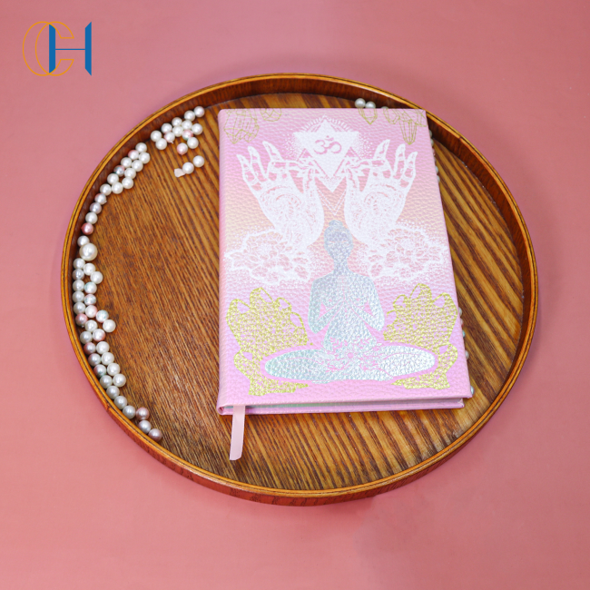C&H Customizable Luxury Leather Cover Notebook Pink Color Yoga Lover Custom Diary with Personalizable Inner Page