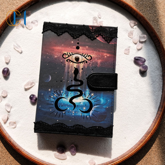 C&H Mystic Thermochromic Leather Journal | High-End Custom Cover with Crystal Inlay Esoteric Healing Writing Companion Notebook