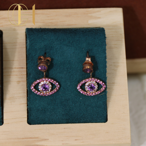 C&H Silver Plated Cubic Zircon Evil Eye Drop Earring Crystal CZ Blue Evil Eye Earring