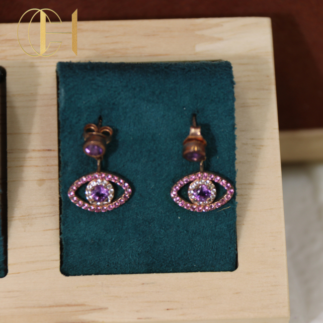 C&H Silver Plated Cubic Zircon Evil Eye Drop Earring Crystal CZ Blue Evil Eye Earring