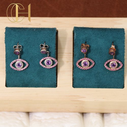 C&H Silver Plated Cubic Zircon Evil Eye Drop Earring Crystal CZ Blue Evil Eye Earring