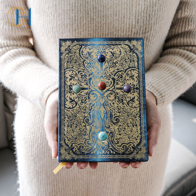 C&H New Arrival Handmade Custom Luxury Hardcover Notebook Crystal Infused Spiritual Leather Journals