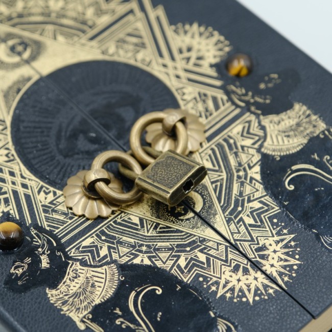 C&H Customized Logo Black Cat Door Notebook With Lock Pu Leather Spiritual Celestial Journal With Customizing Design
