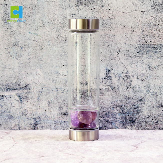 C&H Hot Selling Customized Logo Natural Crystal Infused Water Bottle Healing Glass Water Bottle