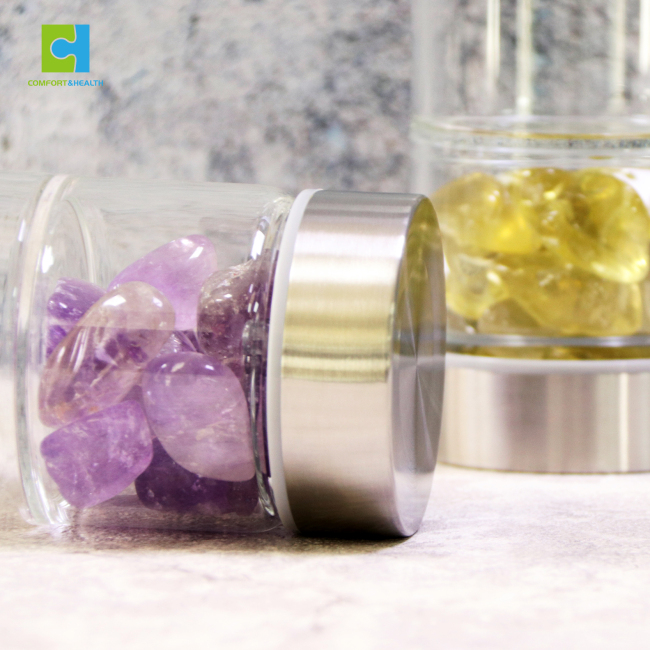 C&H Hot Selling Customized Logo Natural Crystal Infused Water Bottle Healing Glass Water Bottle