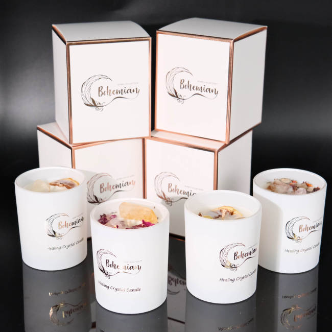 2025 Wholesale Scents Fragrance Manifestation Gift Pack Christmas Aromatherapy Healing Crystals Natural Scented Soy Wax Candles