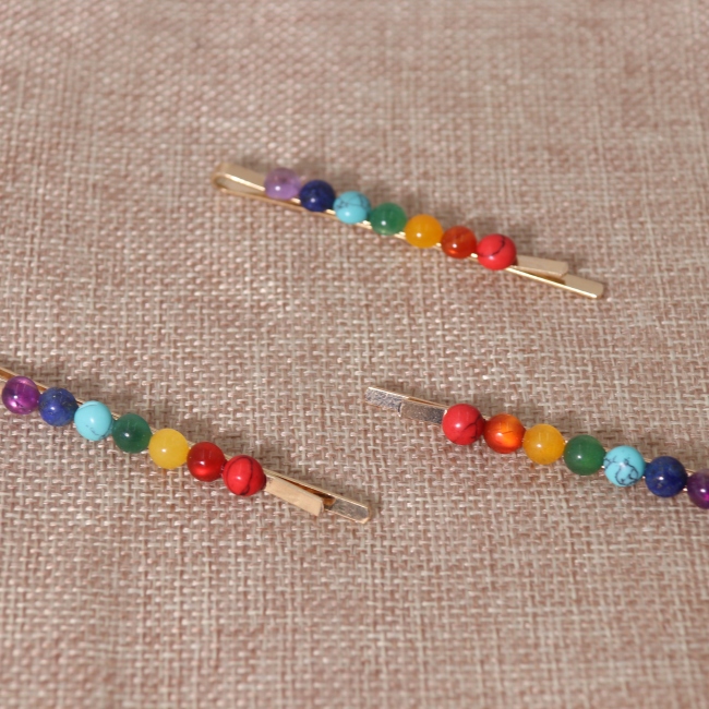 C&H Natural Crystal Reiki Healing Stones Hairclip Seven Chakra Stone Hair Accessory