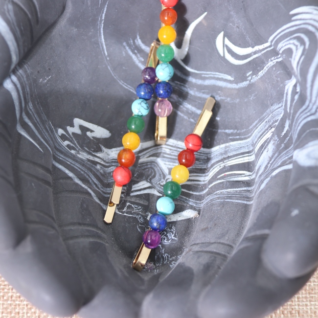 C&H Natural Crystal Reiki Healing Stones Hairclip Seven Chakra Stone Hair Accessory
