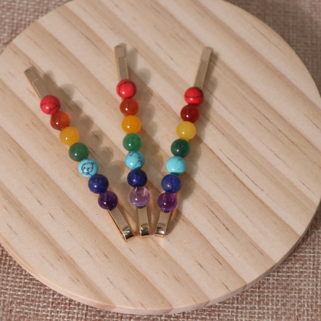 C&H Natural Crystal Reiki Healing Stones Hairclip Seven Chakra Stone Hair Accessory
