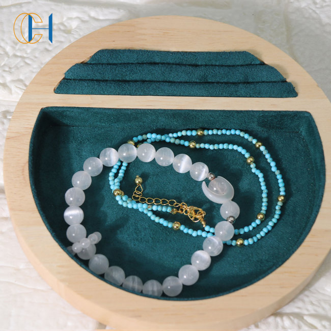 C&H New Year Gift Lapis Lazuli Beaded Necklace Bracelet Set Irregular Crystal Beaded Bracelets Set