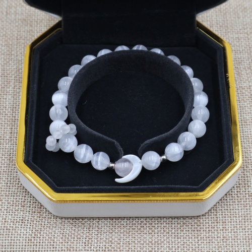 C&H White Cat's Eye Beaded Bracelet Fine Jewelry Gemstone Bracelet Bohemian Healing Crystal Stretch Stone Bracelet