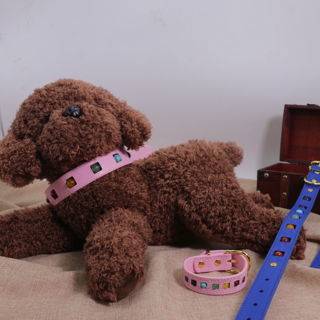C&H Customized Pet Print Cat Collar Wholesale Colorful Crystal Stone Pu Leather Neck Collar for Dog Walking