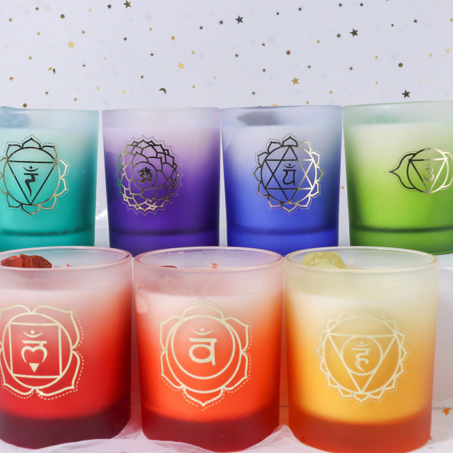 C&H the Seven Chakras Handmade Soy Wax Scented Candle Glass Casual Style Elegant Long-Lasting Fragrance for Home Easter Bars