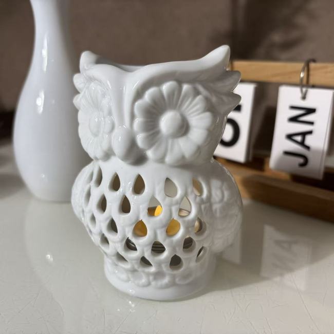 C&H Custom Design White Owl Shaped Ceramic Aromatherapy Candle Holder for Home Living Room Decor