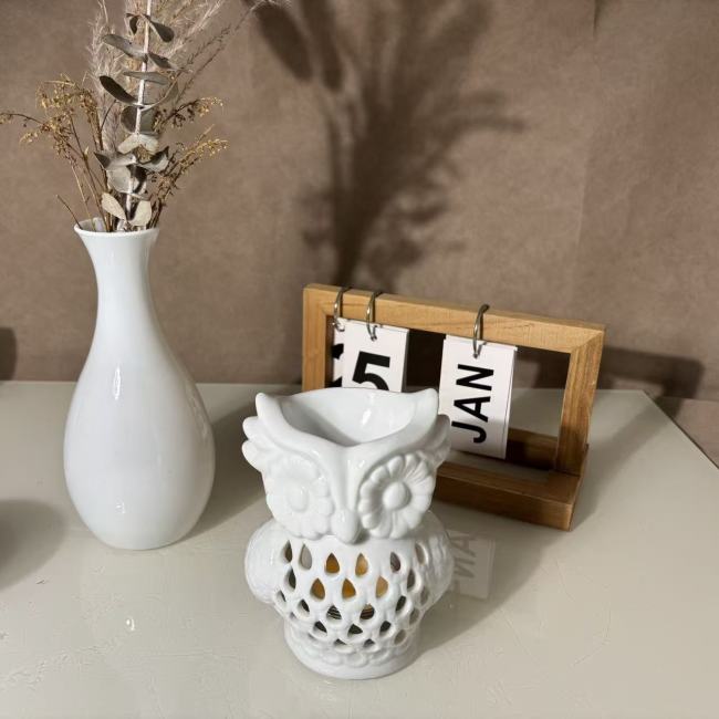 C&H Custom Design White Owl Shaped Ceramic Aromatherapy Candle Holder for Home Living Room Decor