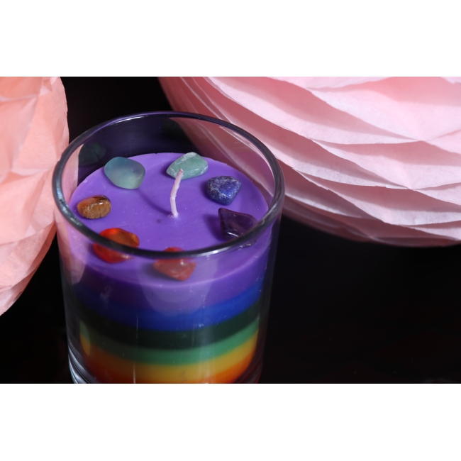 C&H Unique Design Seven Chakras Soy Wax Candle Rainbow Colored Clearly Glass Candle for Home Deco