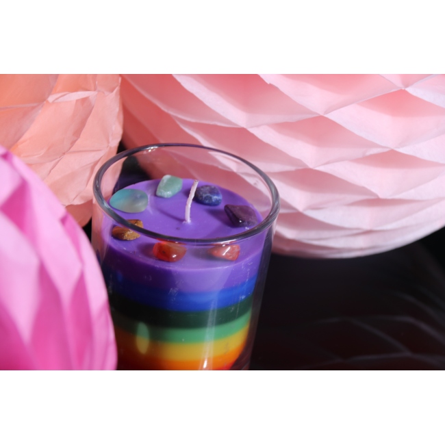 C&H Unique Design Seven Chakras Soy Wax Candle Rainbow Colored Clearly Glass Candle for Home Deco