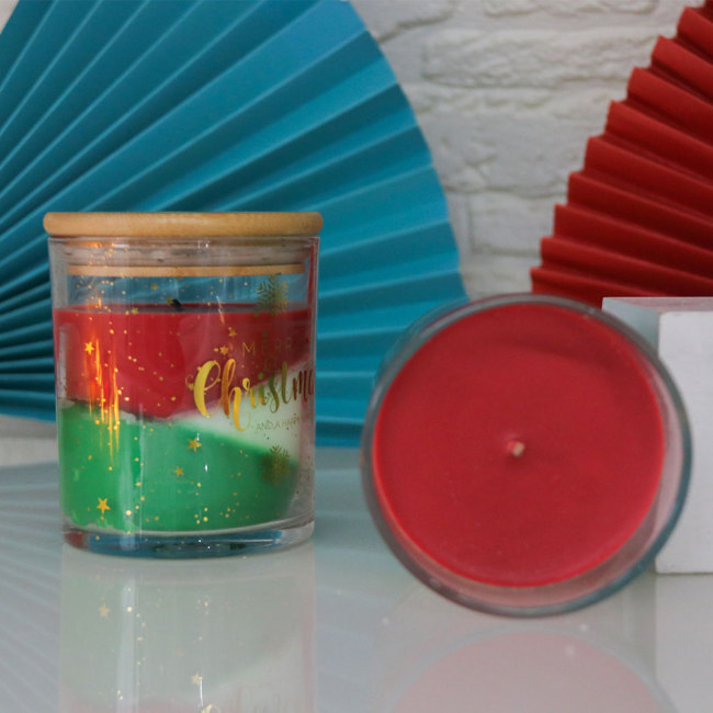 C&H Merry Christmas Clearly Glass Aromatherapy Candle for Home Scented Natural Soy Wax Pine Scented Candles with Bamboo Lid