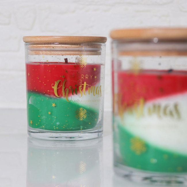 C&H Merry Christmas Clearly Glass Aromatherapy Candle for Home Scented Natural Soy Wax Pine Scented Candles with Bamboo Lid