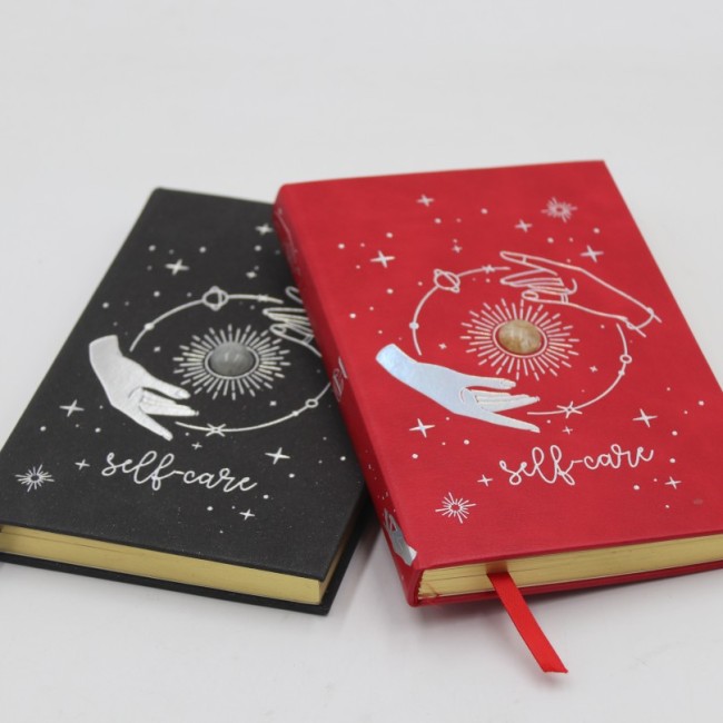 C&H Celestial Crystal B5 Journal-Universal Energy Fatima Notebook Genuine Gemstones Starry Night Cover Hand-Embraced Notebook