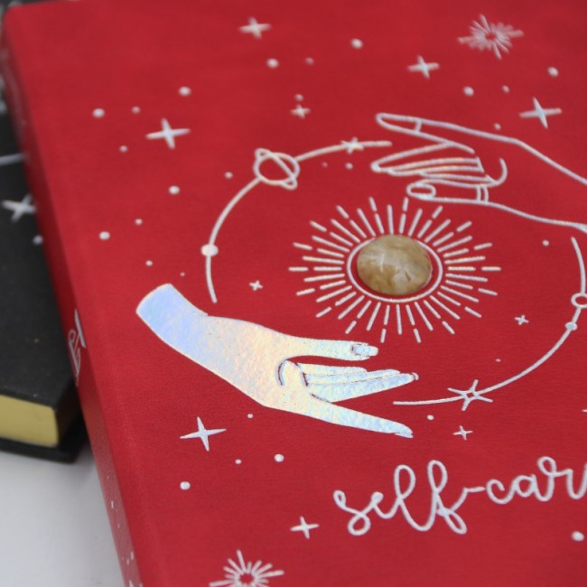 C&H Celestial Crystal B5 Journal-Universal Energy Fatima Notebook Genuine Gemstones Starry Night Cover Hand-Embraced Notebook