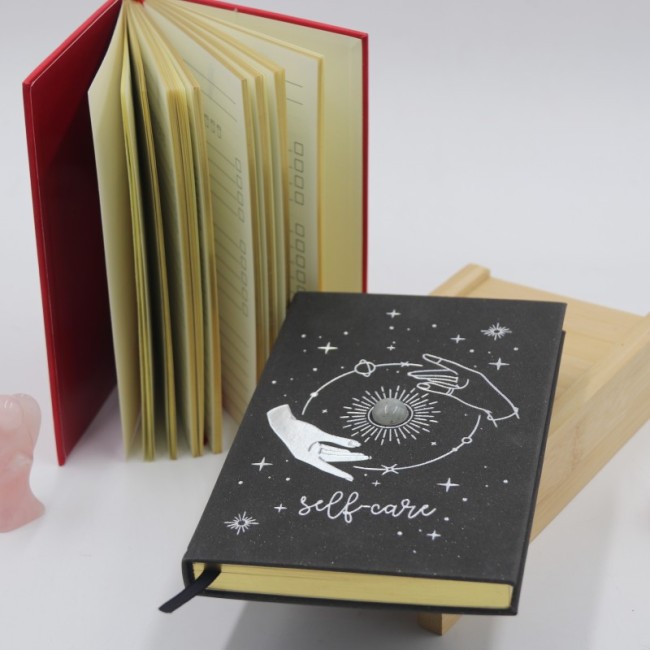 C&H Celestial Crystal B5 Journal-Universal Energy Fatima Notebook Genuine Gemstones Starry Night Cover Hand-Embraced Notebook