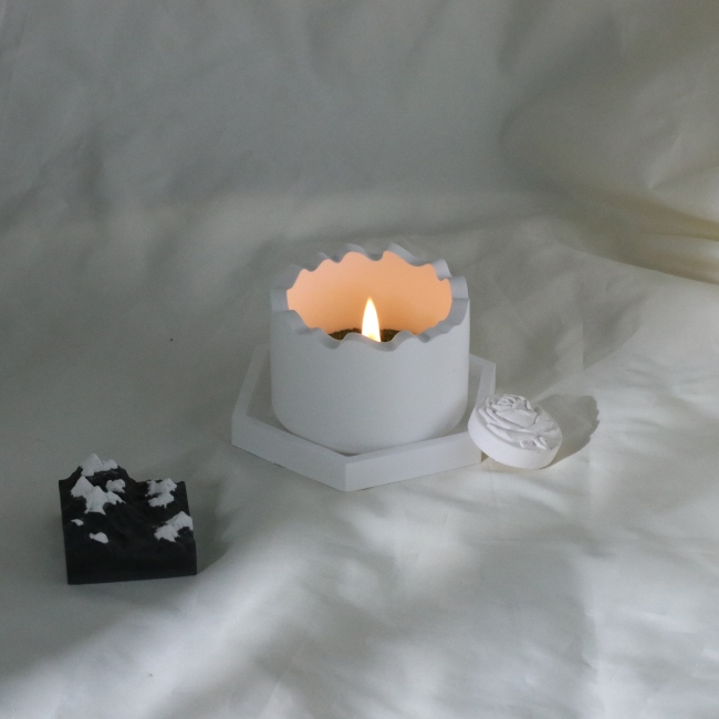 C&H Round Empty Cement Holder With Lid 100g Small Custom Size Embossed Logo White Candle Jars