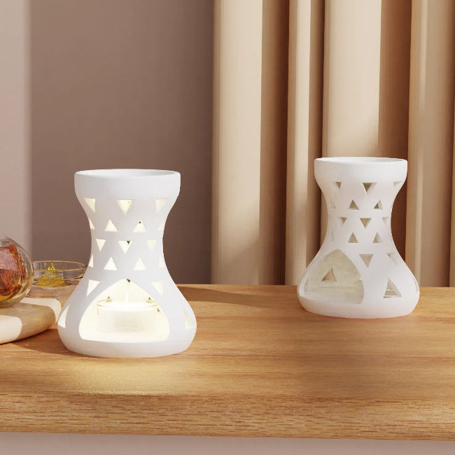C&H Nordic Ceramic Aromatic Incense Burner Aroma Lamp Wax Melt Carved Hollow Porcelain Tea Light Candle Flameless Eco-friendly