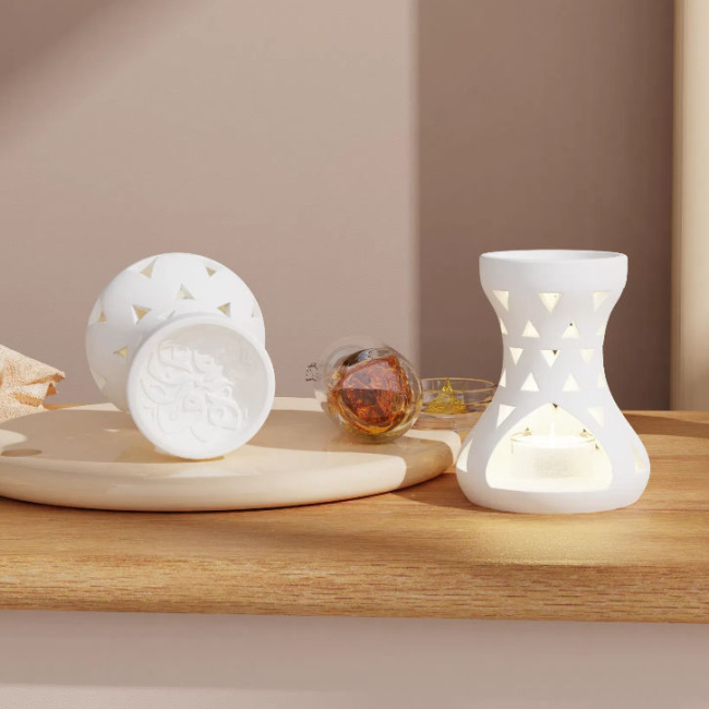 C&H Nordic Ceramic Aromatic Incense Burner Aroma Lamp Wax Melt Carved Hollow Porcelain Tea Light Candle Flameless Eco-friendly
