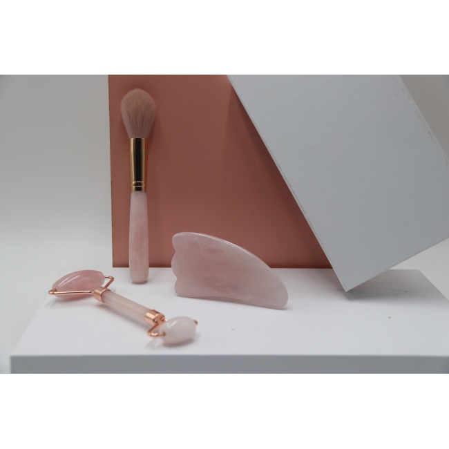 C&H Customized Rose Quartz Jade Roller Gua Sha Set Amethyst Pink Jade Heart Shaped Gua Sha Stone Face Roller Crystal Guasha Set