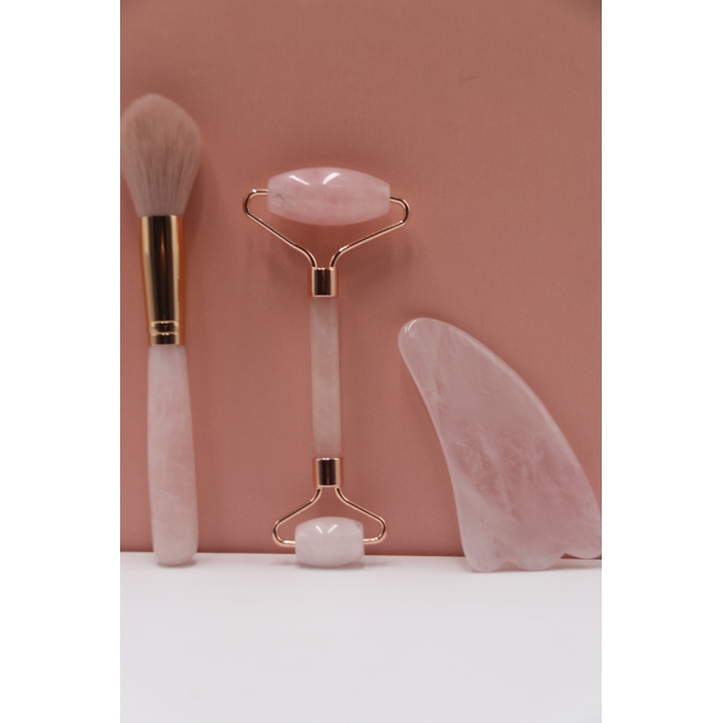 C&H Customized Rose Quartz Jade Roller Gua Sha Set Amethyst Pink Jade Heart Shaped Gua Sha Stone Face Roller Crystal Guasha Set