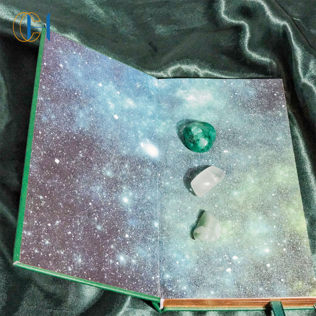 C&H Customized Logo Green Zodiac Crystal-Embedded B5 Notebook Gemstone Center Astrology Enthusiasts
