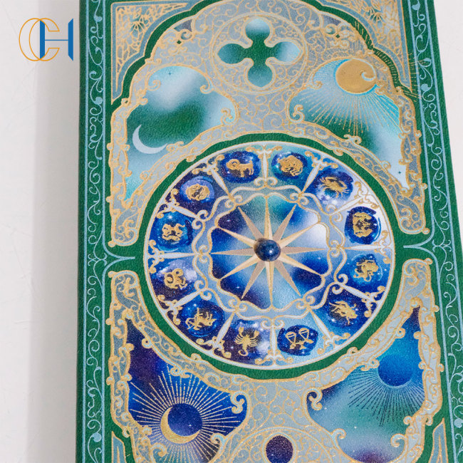 C&H Customized Logo Green Zodiac Crystal-Embedded B5 Notebook Gemstone Center Astrology Enthusiasts
