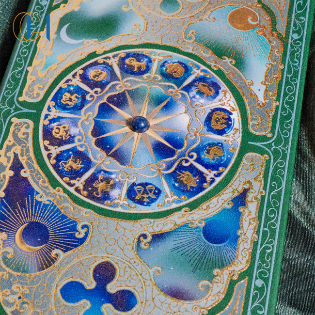 C&H Customized Logo Green Zodiac Crystal-Embedded B5 Notebook Gemstone Center Astrology Enthusiasts