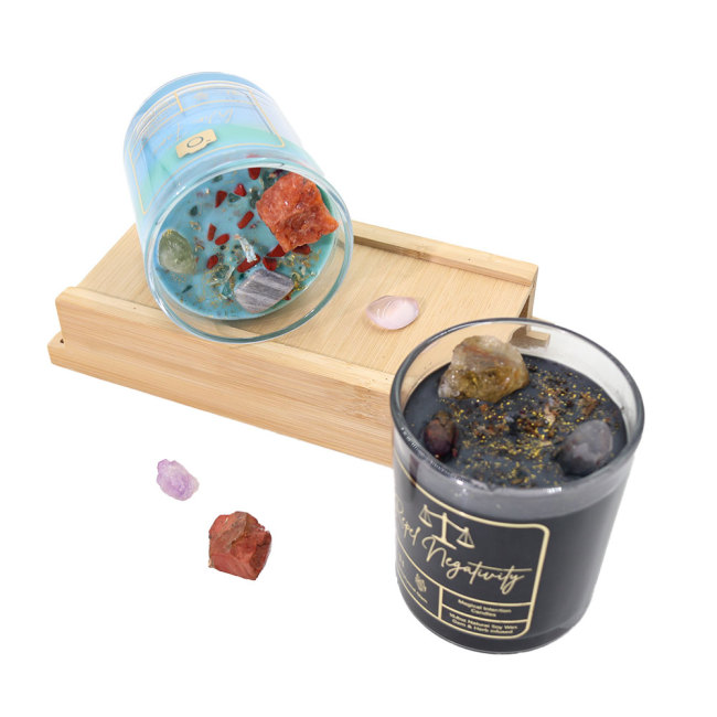C&H Crystal Soy Wax Round Air Freshening Scented Candle Long Lasting Fresh Air with Wooden Wick Essential Oil Candle Jar