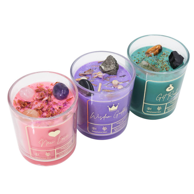 C&H Crystal Soy Wax Round Air Freshening Scented Candle Long Lasting Fresh Air with Wooden Wick Essential Oil Candle Jar
