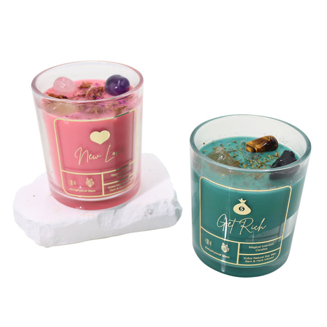 C&H Crystal Soy Wax Round Air Freshening Scented Candle Long Lasting Fresh Air with Wooden Wick Essential Oil Candle Jar