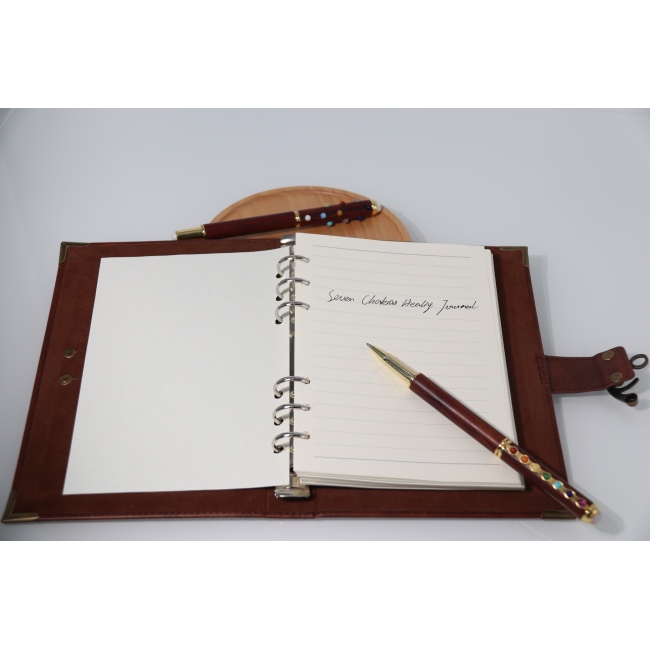 C&H Fashion 7 Chakra Leather Journal B5-Handcrafted Genuine Gemstones Mandala Embossed Symbol Spiritual Meditation Notebook Pen