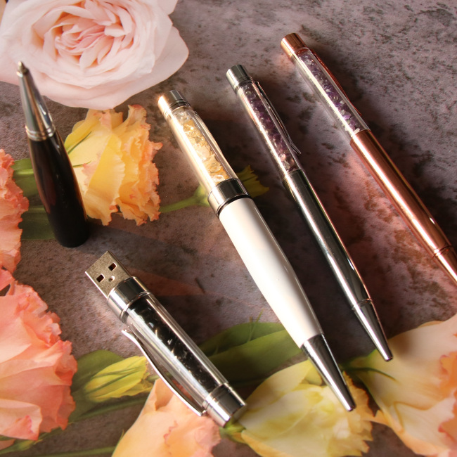 C&H Best Selling Customized Crystal Metal Usb Logo Ballpoint Pen Drive 2Gb 4Gb 8Gb Pen Usb Flash Drive Business Gift Memory Disk
