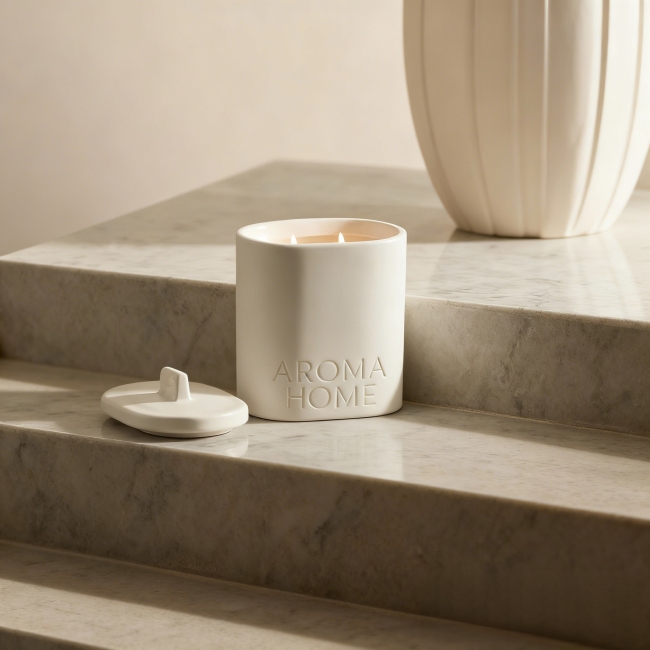 C&H Luxury Ceramic Candle Vessel With Lid Handmade Unique Custom Private Label Soy Ceramic Scented Candle Jars For Home Deco